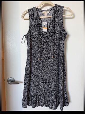 Michael Kors Black Floral Tie-Neck Mini Dress